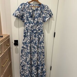 Anthropologie Maeve Summerset Maxi Blue and Ivory Floral Maxi w Pockets NWT